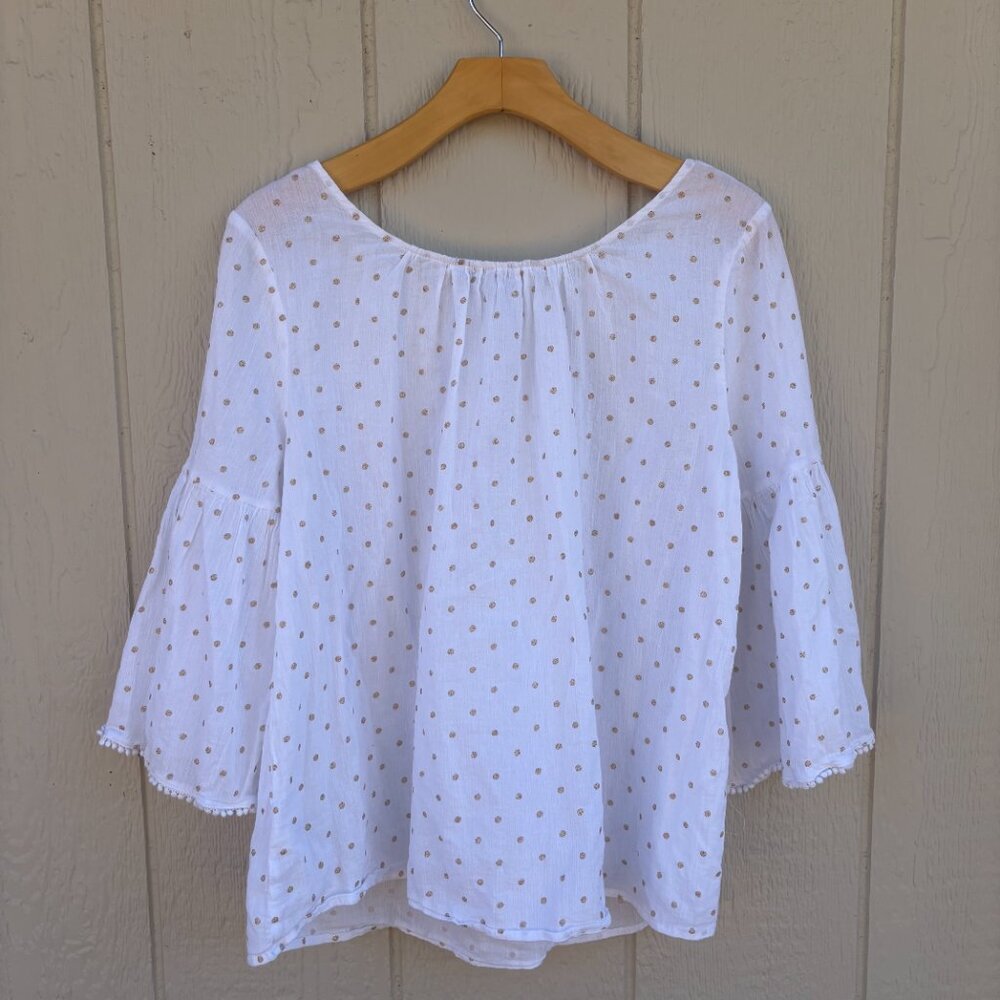 Boden Tilda Glitter Top Womens 10 White Gold Dots Fluted Sleeve Lace Boho Spring - Picture 8 of 11